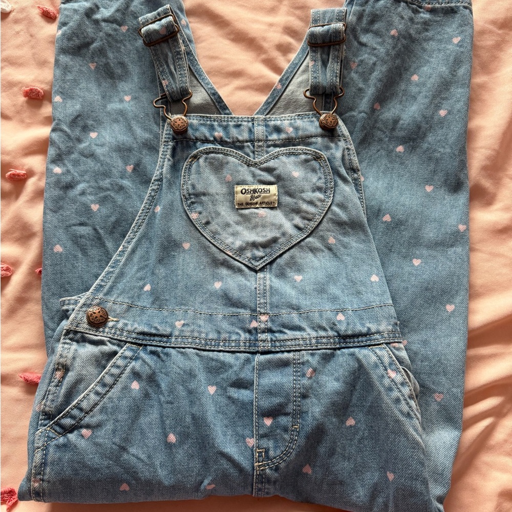OshKosh B'gosh Denim Overalls with Pink Hearts
